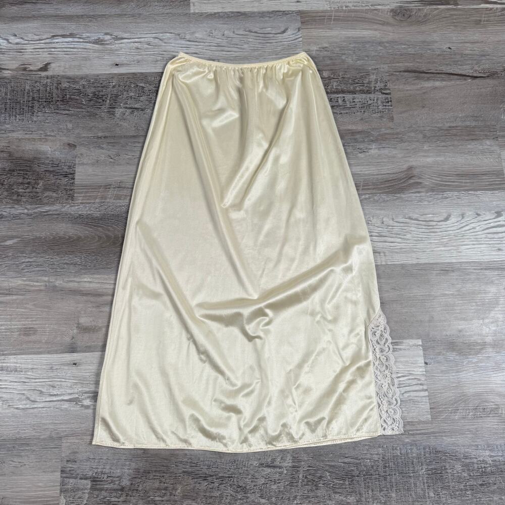Vintage 70s Ivory Satin Half Slip Skirt Lace Slit Coquette Bridal Lingerie Small
